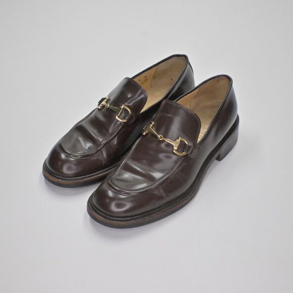Vtg GUCCI Horsebit Loafers Womens Sz 7 Brown Leather Gold Round Toe Slip On 90s - Picture 6 of 12